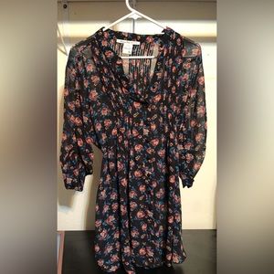 American Rag black floral blouse with tie. Size XL